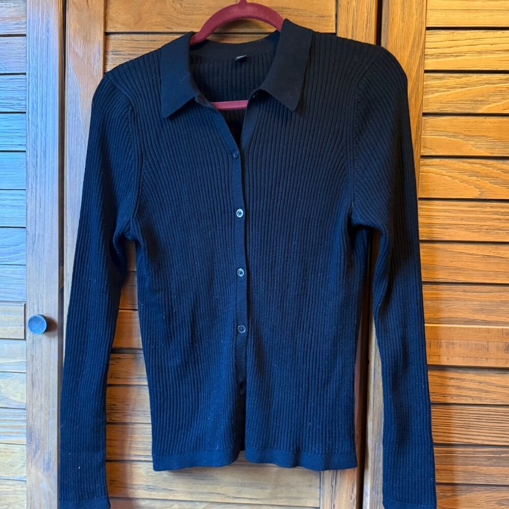 UNIQLO Black Ribbed Collared Cardigan - Size XL